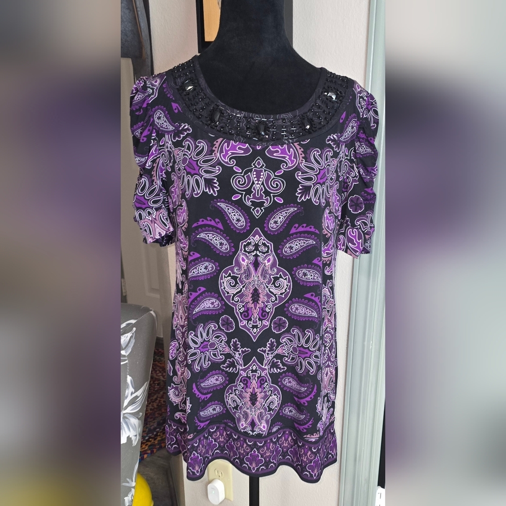 Apt. 9 Black and Purple Paisley Blouse (D)